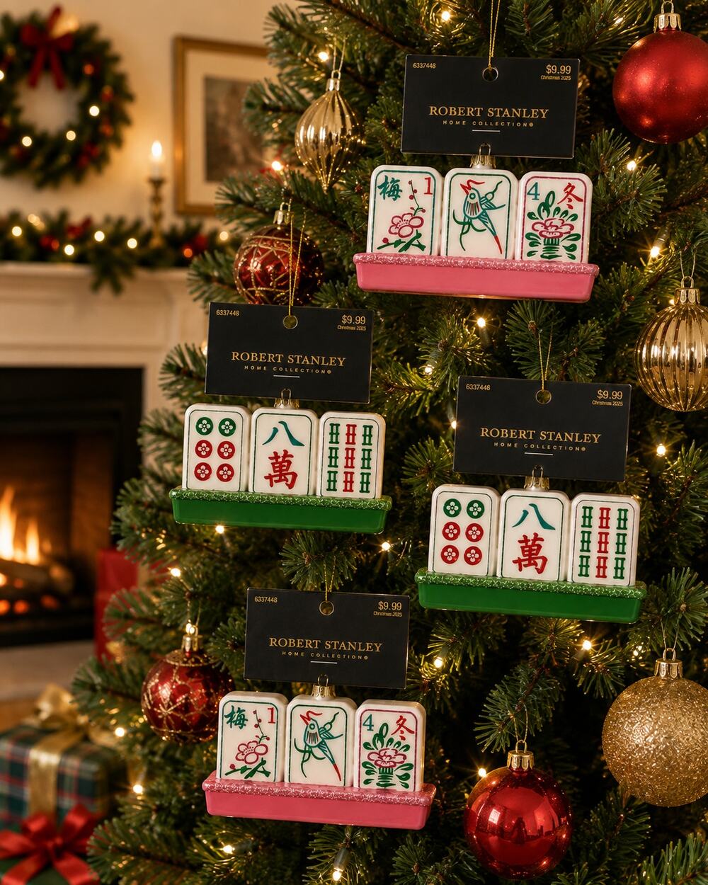 Robert Stanley Mahjong Christmas Ornaments Set 4 NWT